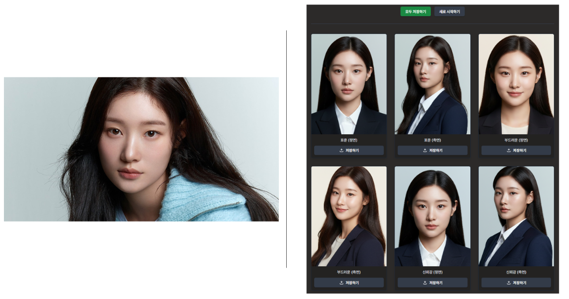 원본 사진과 변환된 사진 비교