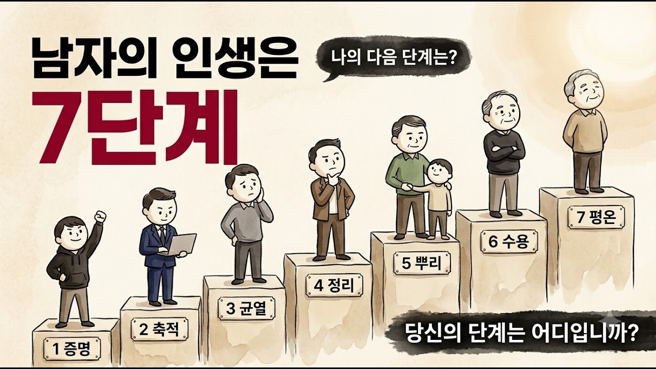 남자 인생 일곱 단계를 설명하는 영상 화면