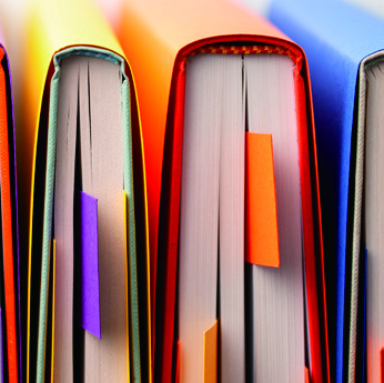 색색의 책들이 꽂혀 있는 책장